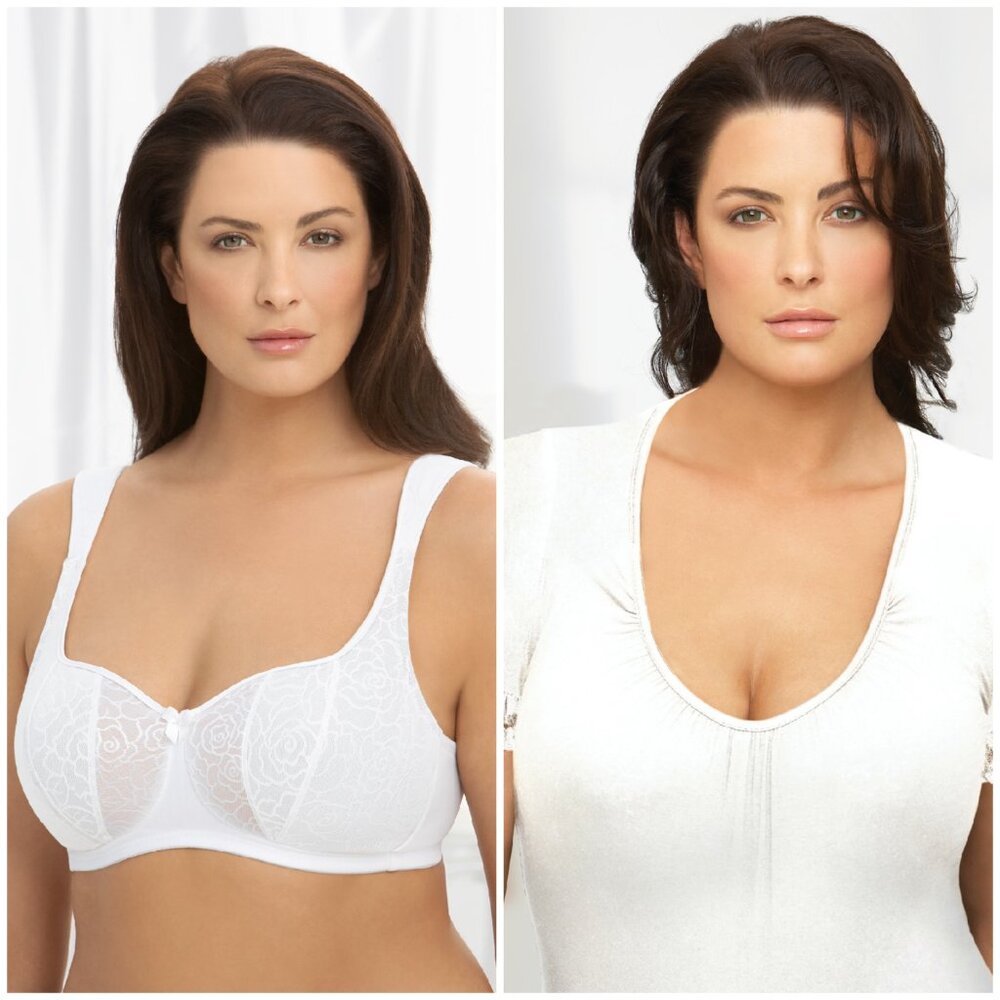 Glamorise 34D NATURAL-WIRE Demi Bra Stretch-Back WIDE~CUSHIONED~STRAPS White NEW